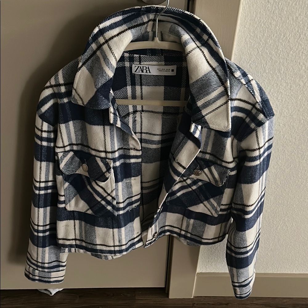 Zara Blue and White Plaid Women's Jacket